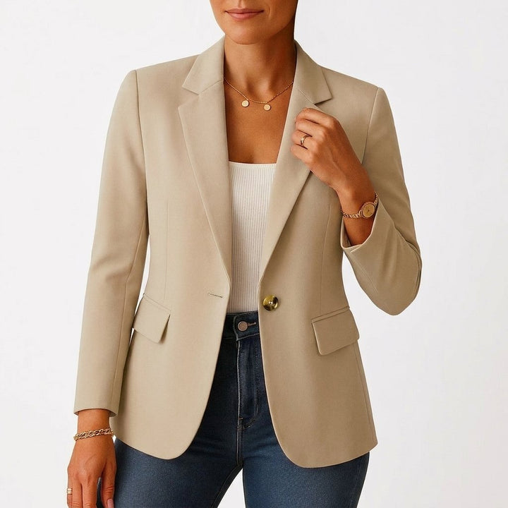 Dame Klassisk Enkeltknap Blazer Skræddersyet Fit - Beige