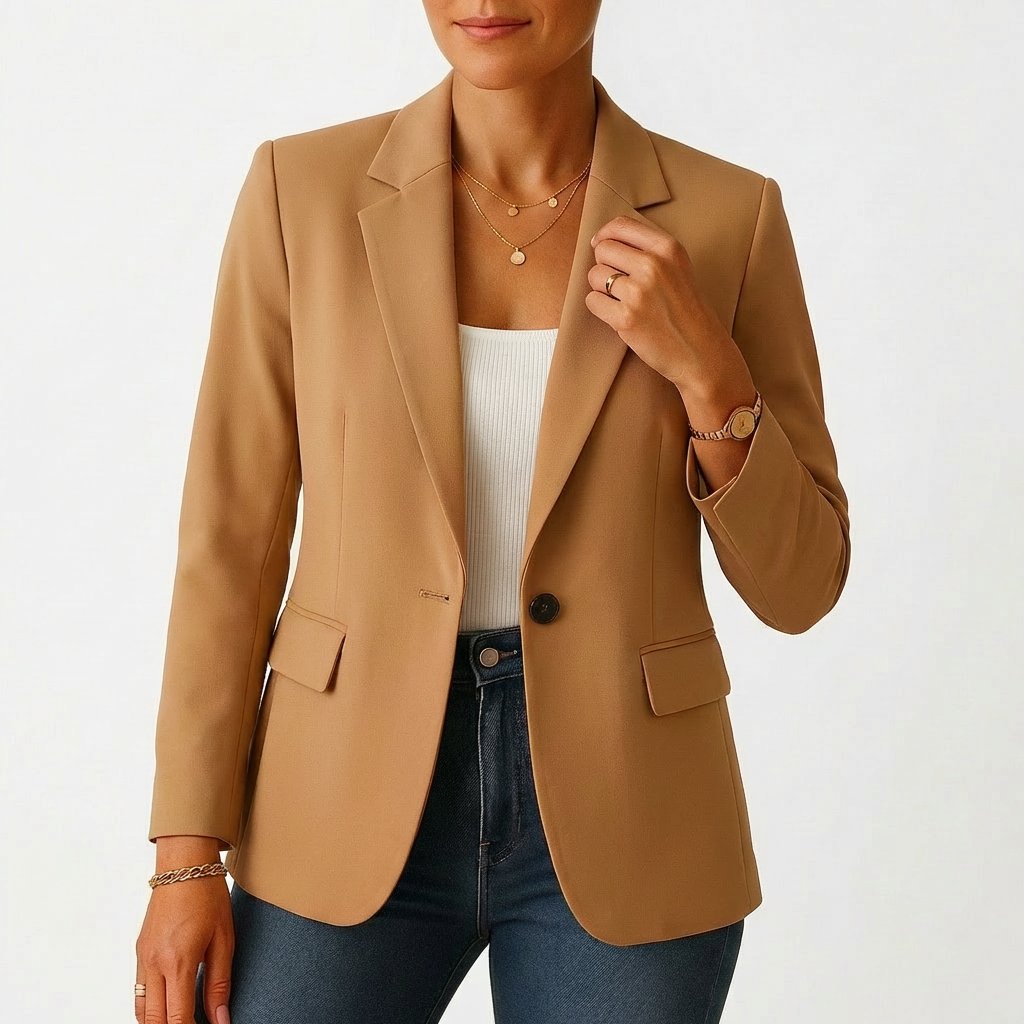 Dame Klassisk Enkeltknap Blazer Skræddersyet Fit - Marrón claro