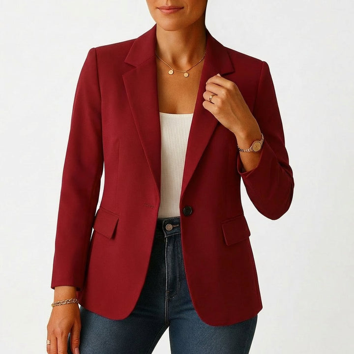 Dame Klassisk Enkeltknap Blazer Skræddersyet Fit - Borgoña