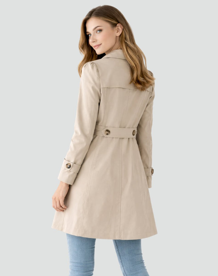 Dame Klassisk Midlang Trench Coat Skræddersyet Revers