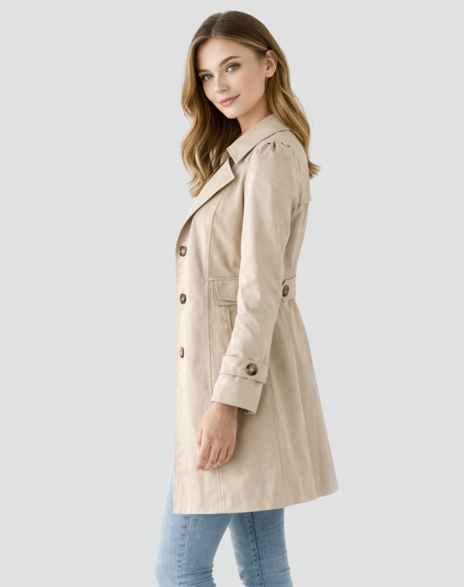 Dame Klassisk Midlang Trench Coat Skræddersyet Revers