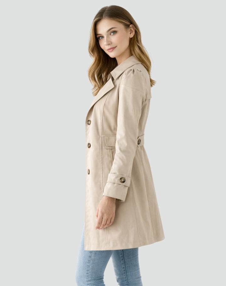 Dame Klassisk Midlang Trench Coat Skræddersyet Revers