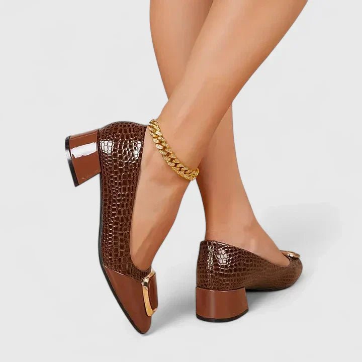 Dame Komfortable Krokodille-Tekstur Loafers Med Guldkæde - Brown