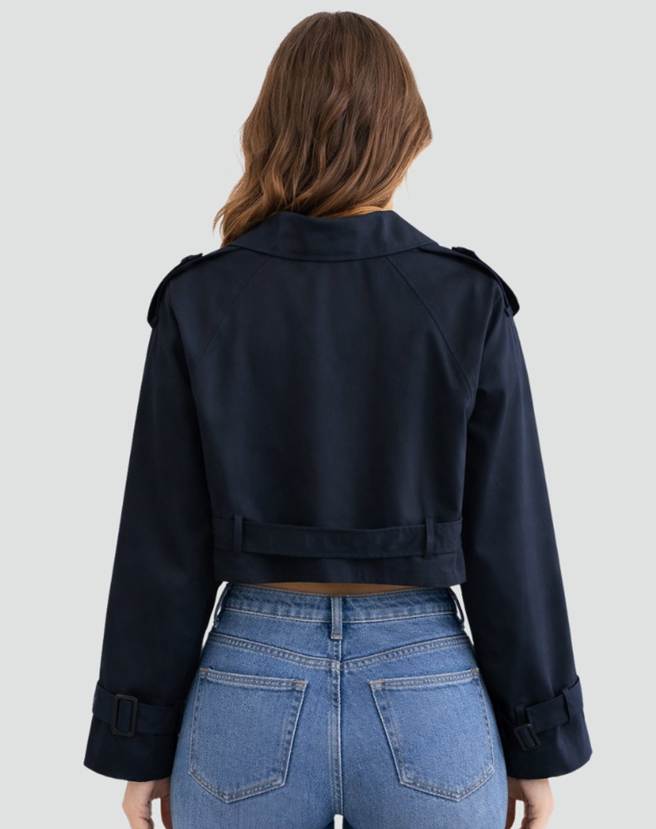 Dame Kort Cropped Trench Coat Dobbeltknappet Bæltet Jakke