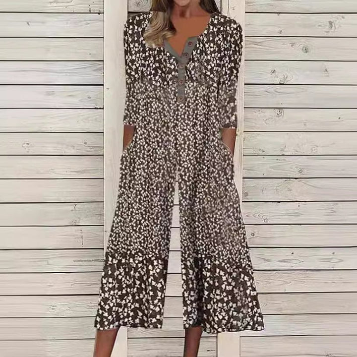 Dame Kortærmet Bomulds Culotte Jumpsuit med Knaplukning - Brown