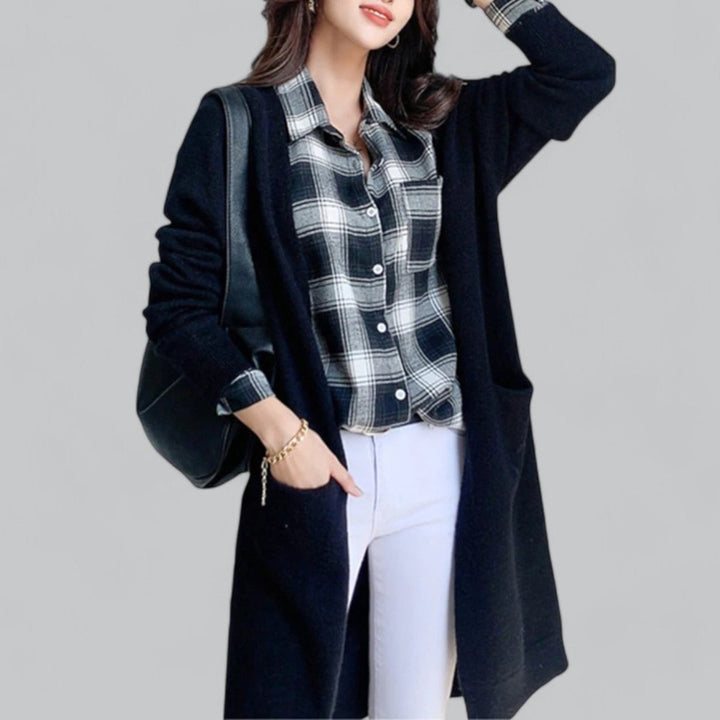 Dame Lang Strikket Cashmere Cardigan Oversize Pasform