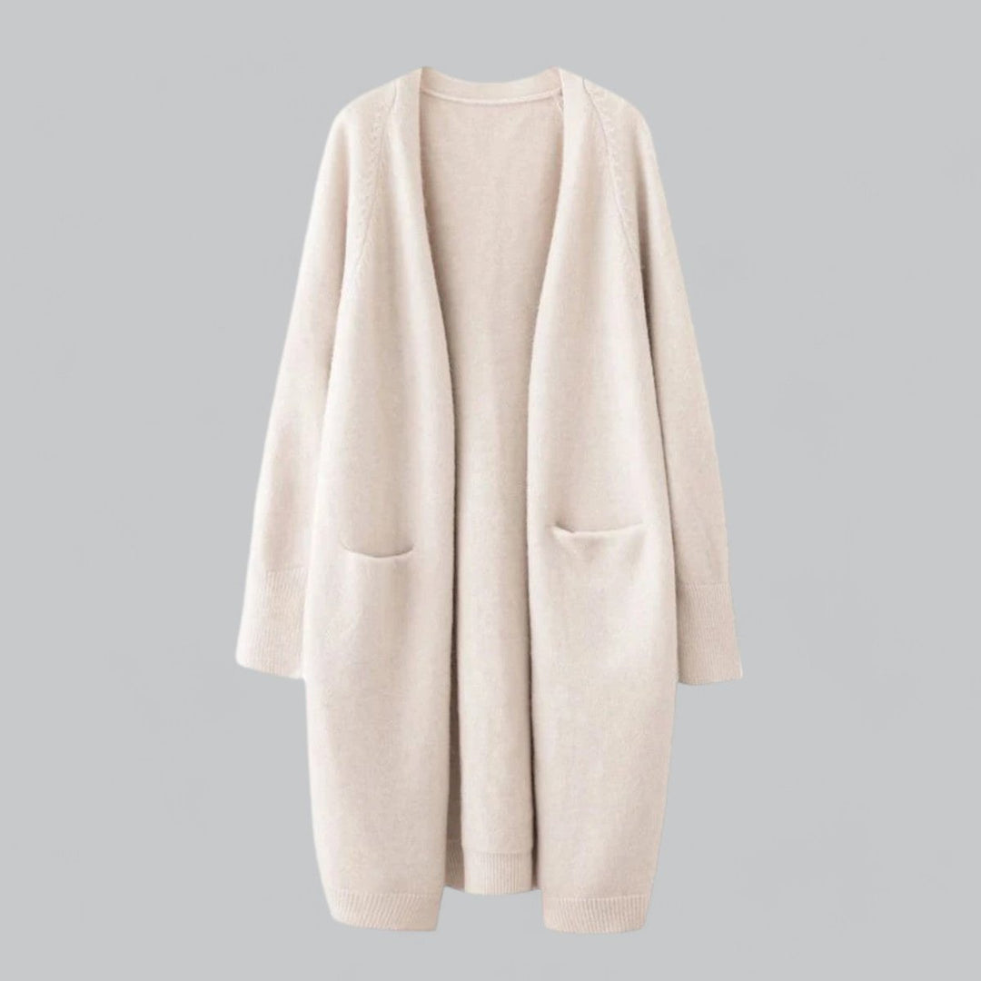 Dame Lang Strikket Cashmere Cardigan Oversize Pasform - Beige