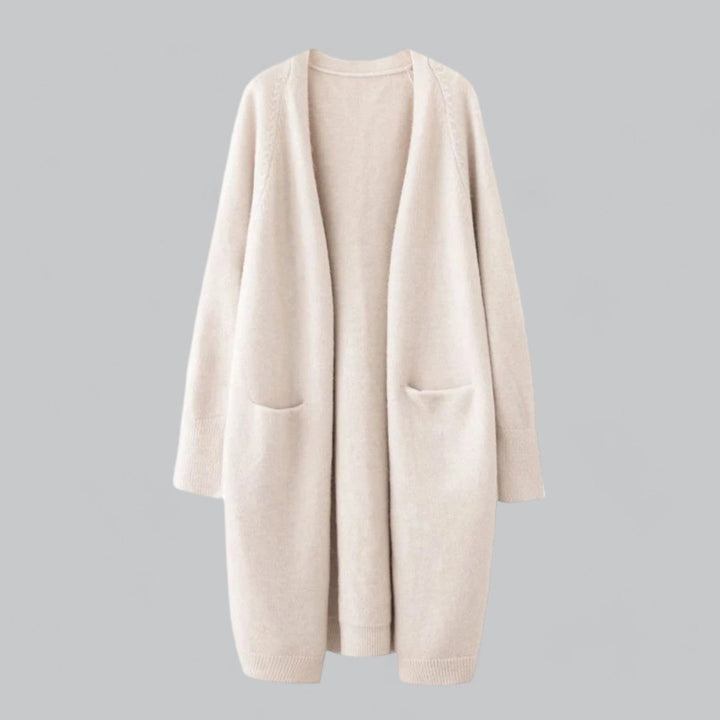 Dame Lang Strikket Cashmere Cardigan Oversize Pasform - Beige