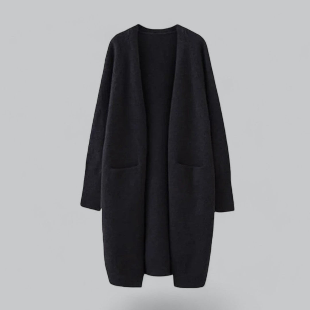 Dame Lang Strikket Cashmere Cardigan Oversize Pasform - Sort