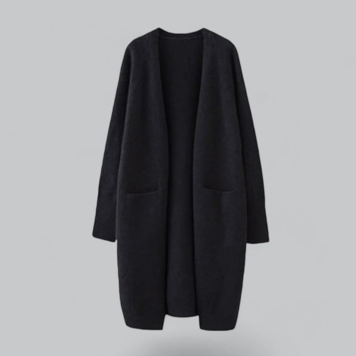 Dame Lang Strikket Cashmere Cardigan Oversize Pasform - Sort