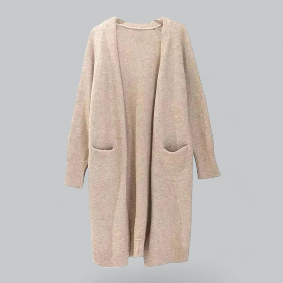 Dame Lang Strikket Cashmere Cardigan Oversize Pasform - Khaki