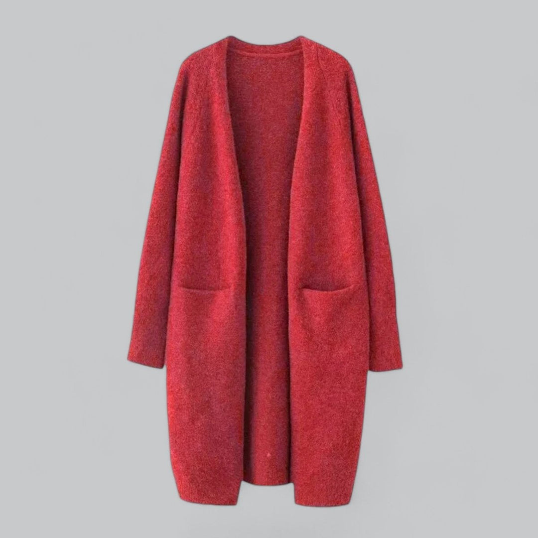 Dame Lang Strikket Cashmere Cardigan Oversize Pasform - Rød