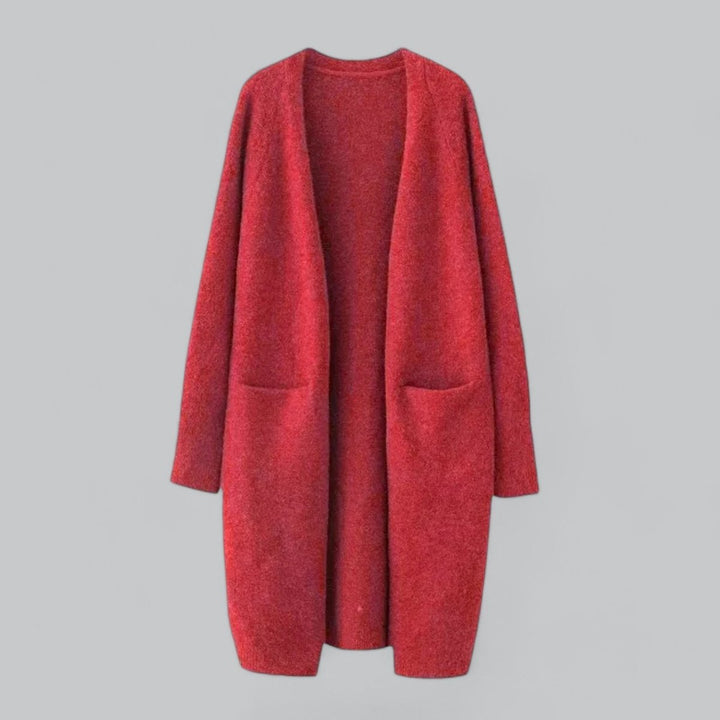 Dame Lang Strikket Cashmere Cardigan Oversize Pasform - Rød