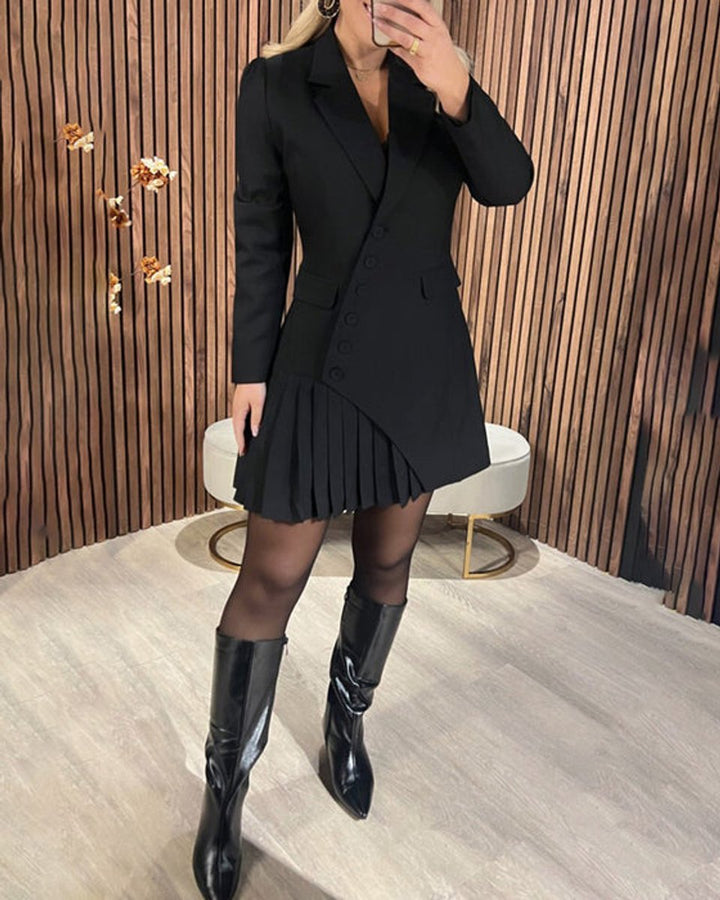 Dame Langærmet Plisseret Blazer Formal Dress