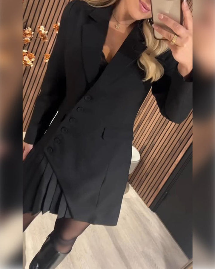 Dame Langærmet Plisseret Blazer Formal Dress