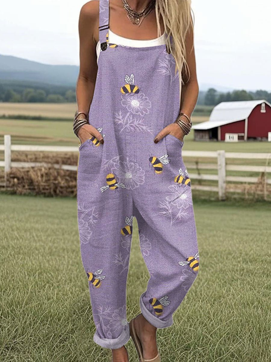 Dame Lavendel Bier-Print Afslappet Jumpsuit - Purple