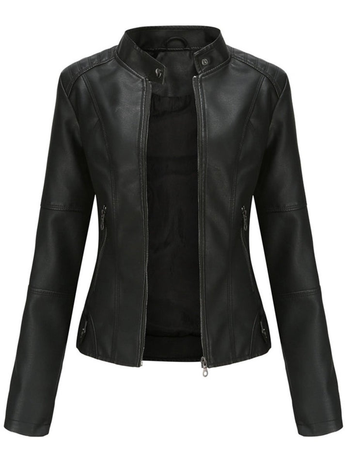 Dame Leather Jacket Skræddersyet Lynlås Biker Jakke - Sort