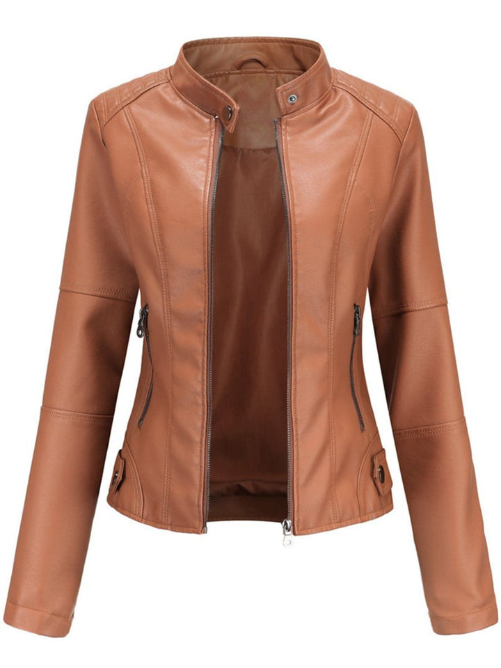 Dame Leather Jacket Skræddersyet Lynlås Biker Jakke - Brun