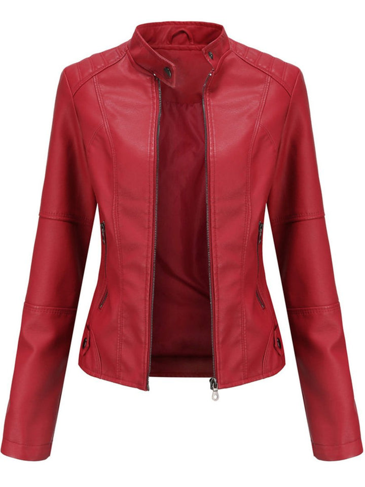 Dame Leather Jacket Skræddersyet Lynlås Biker Jakke - Rød