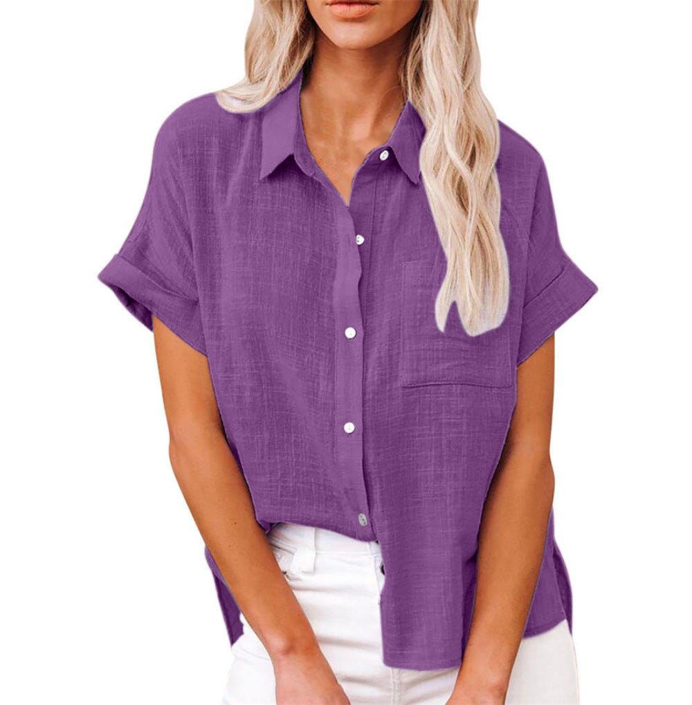 Dame Let Kortærmet Skjorte med Brystlomme - Purple