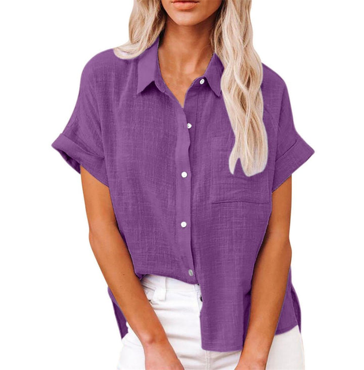 Dame Let Kortærmet Skjorte med Brystlomme - Purple