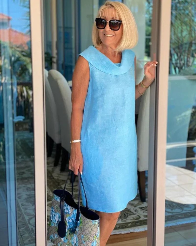 Dame Let Ærmeløs Sommerkleid med Elegant Halsudskæring - Sky Blue