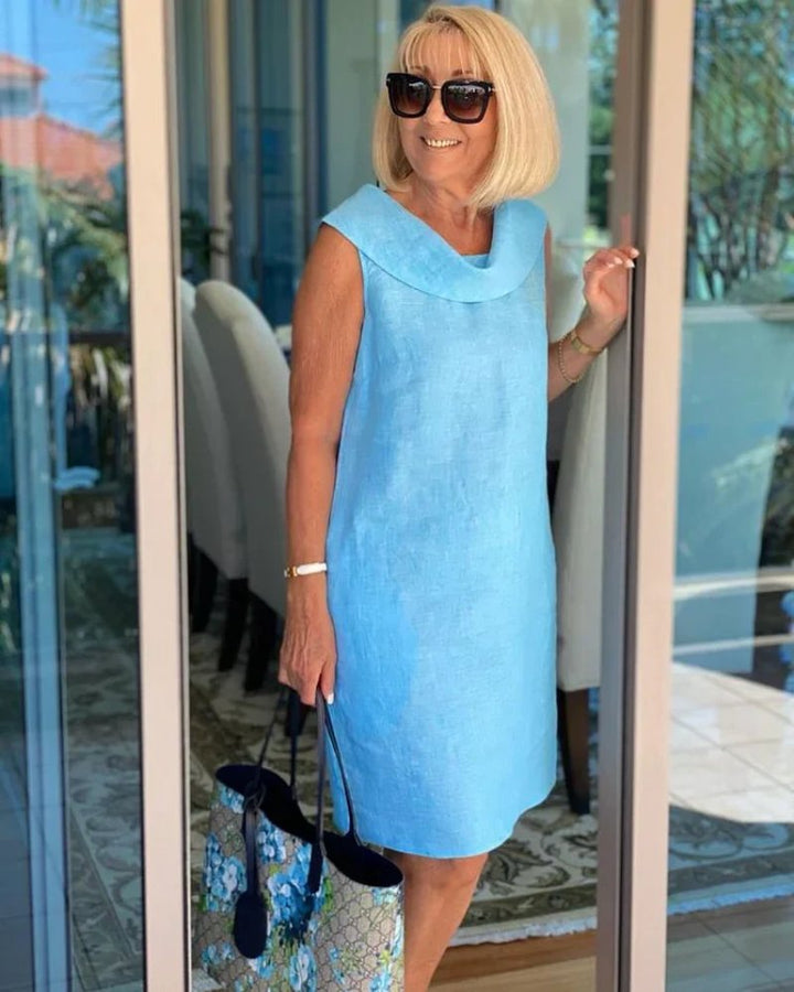 Dame Let Ærmeløs Sommerkleid med Elegant Halsudskæring - Sky Blue