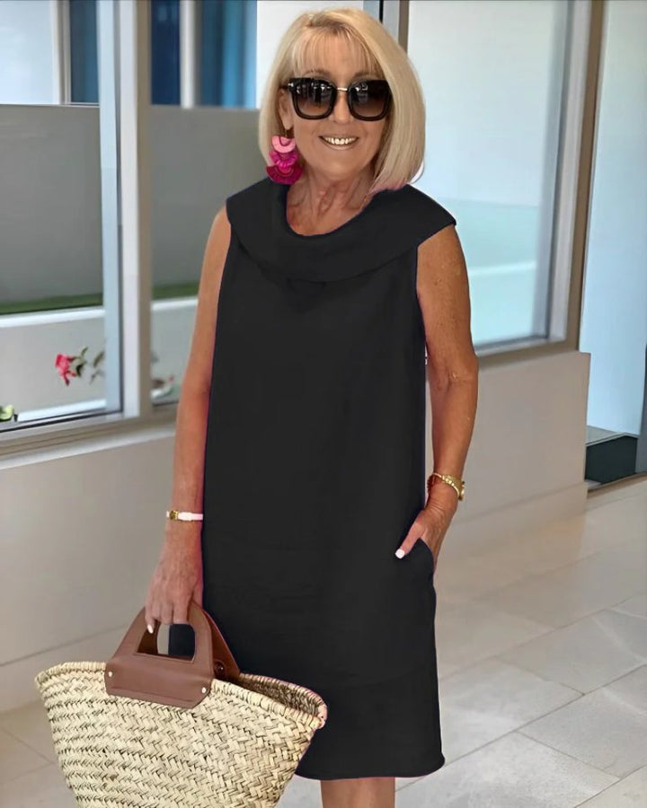 Dame Let Ærmeløs Sommerkleid med Elegant Halsudskæring - Black