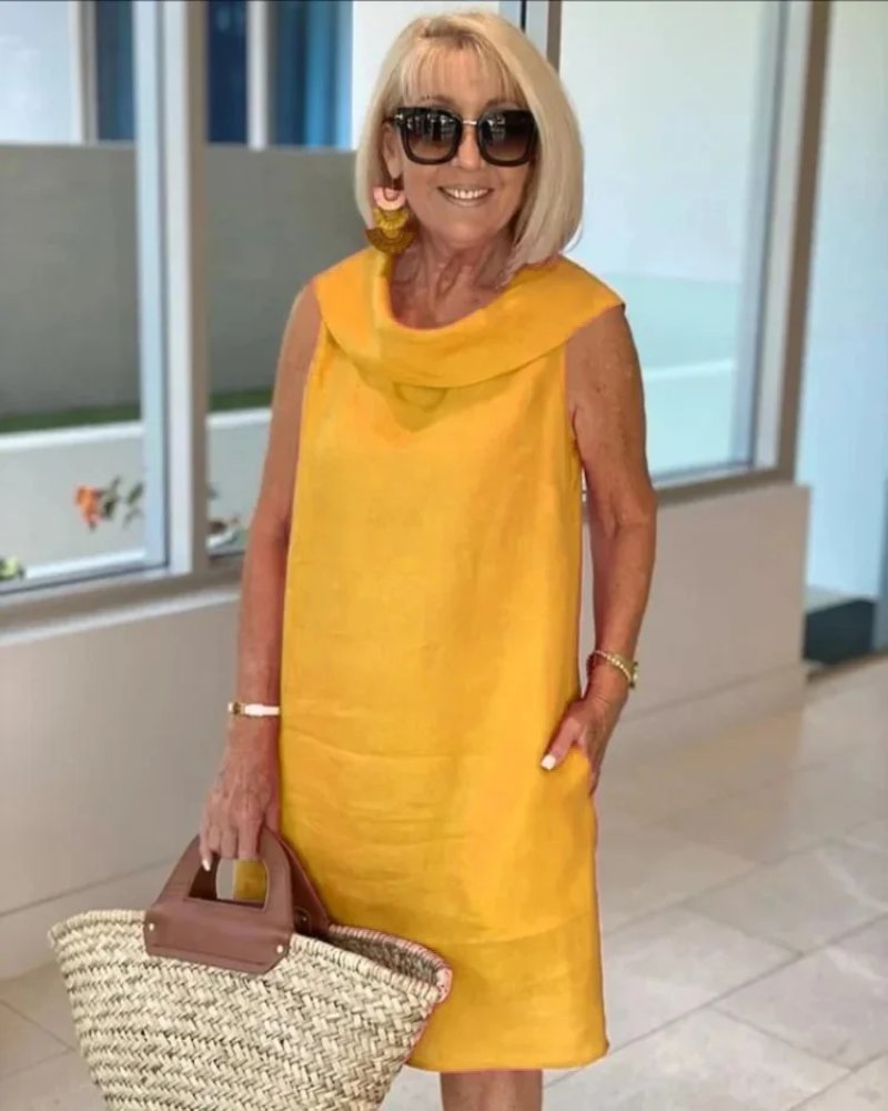 Dame Let Ærmeløs Sommerkleid med Elegant Halsudskæring - Yellow