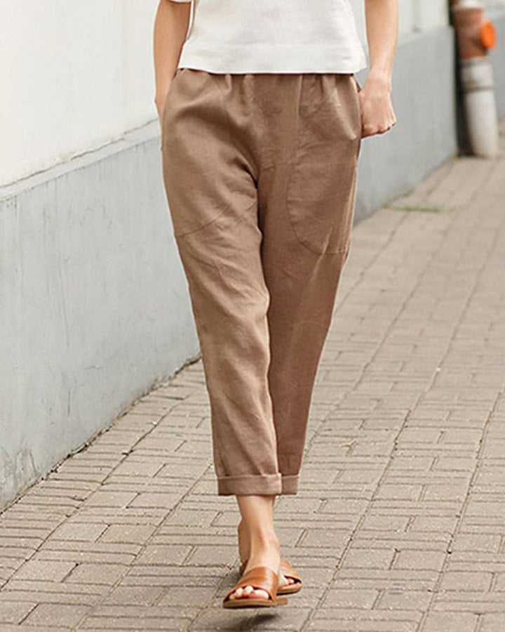 Dame Linen-Bomuld Afslappet Harem Bukser - Khaki