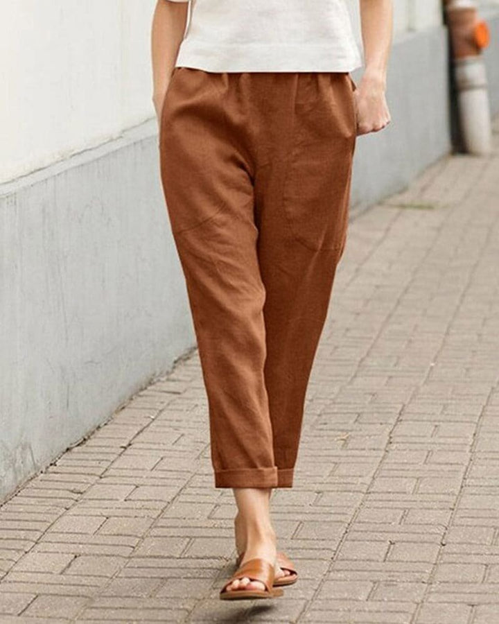 Dame Linen-Bomuld Afslappet Harem Bukser - Brown