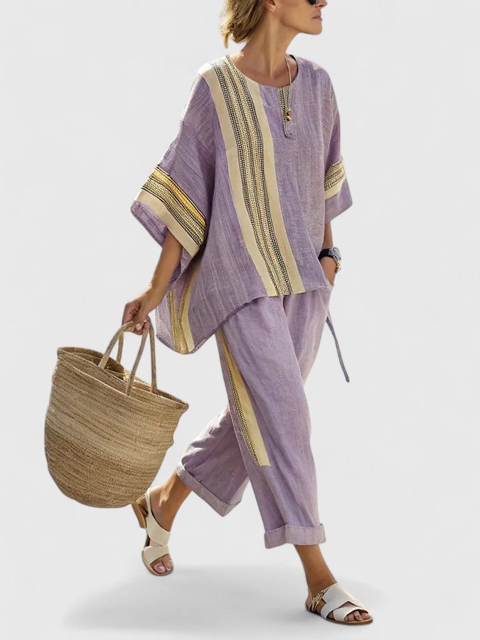 Dame Linnenmix Loungewear Sæt Bred Pasform - Paars
