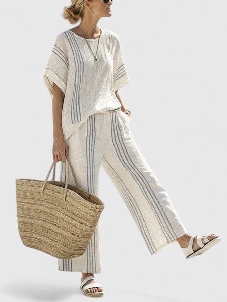 Dame Linnenmix Loungewear Sæt Bred Pasform - Blauwe streep