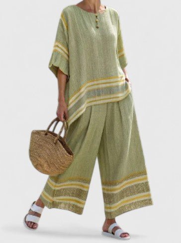Dame Linnenmix Loungewear Sæt Bred Pasform - Groen