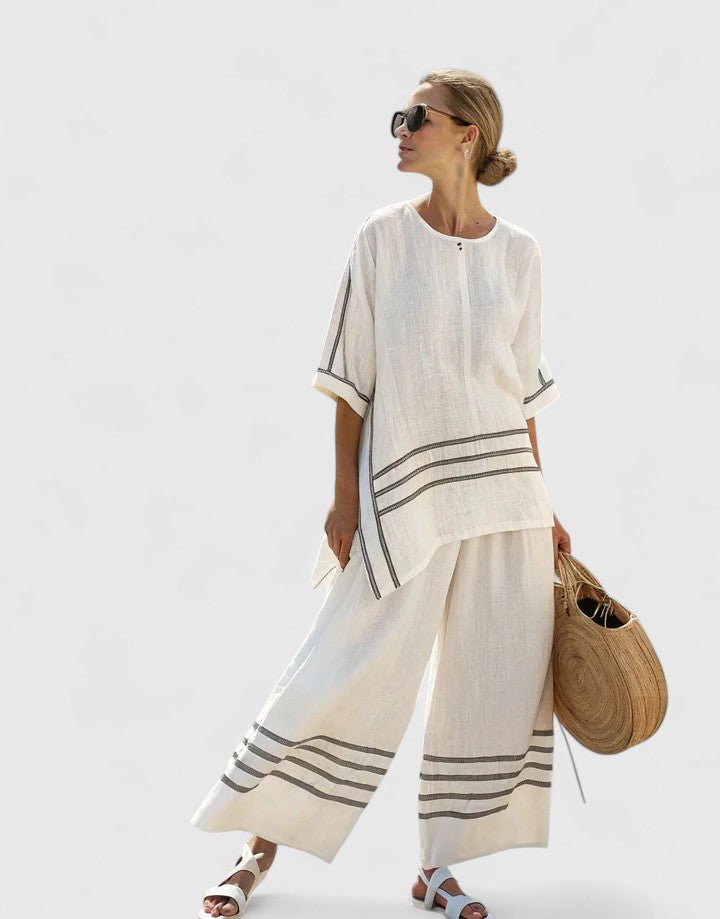 Dame Linnenmix Loungewear Sæt Bred Pasform - Wit