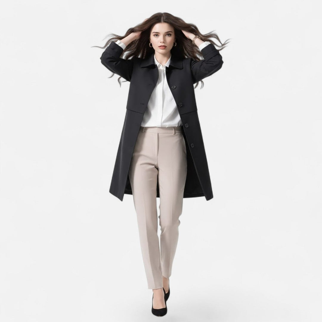 Dame Midi Uldblendet Dobbeltradet Trench Coat