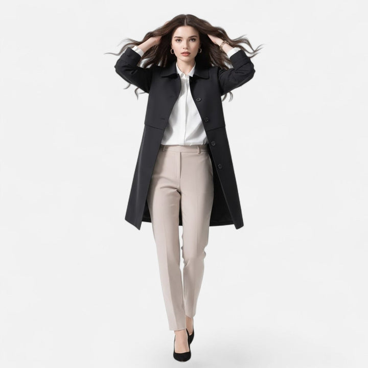 Dame Midi Uldblendet Dobbeltradet Trench Coat