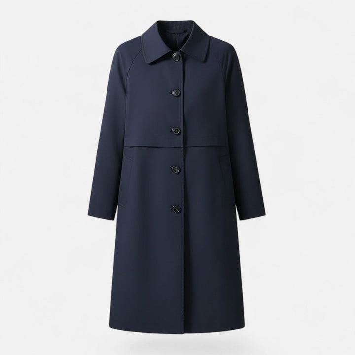 Dame Midi Uldblendet Dobbeltradet Trench Coat - Marineblå