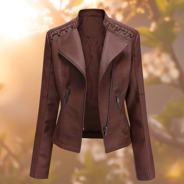 Dame Motorcykel Leather Jacket Lynlås Skindjakke - Mørkebrun