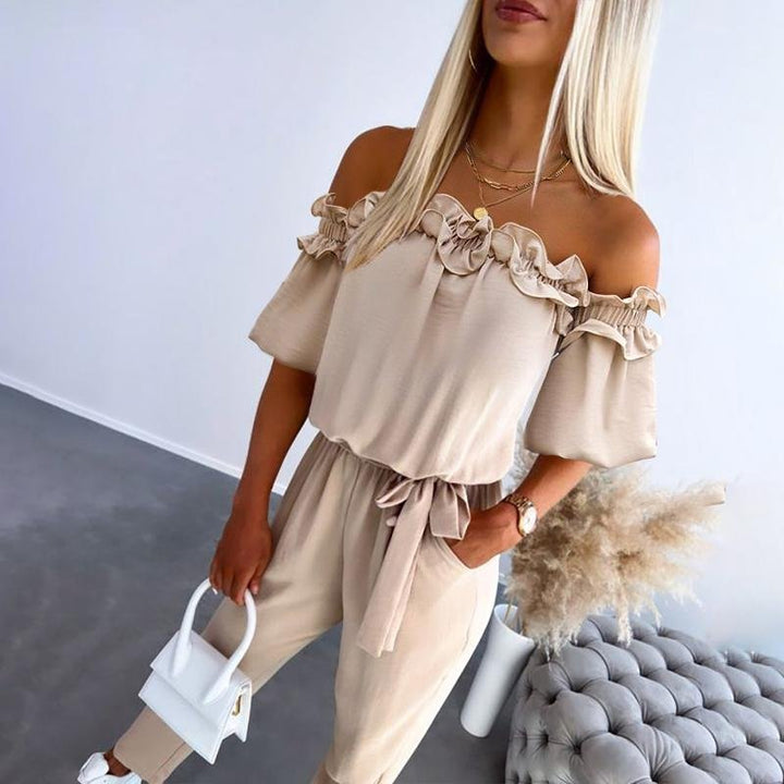 Dame Off-Shoulder Frynse Bindebånd Jumpsuit - Apricot