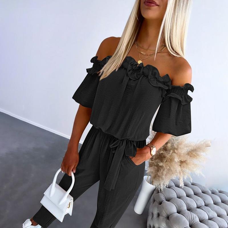 Dame Off-Shoulder Frynse Bindebånd Jumpsuit - Black