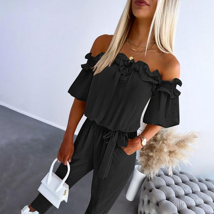 Dame Off-Shoulder Frynse Bindebånd Jumpsuit - Black