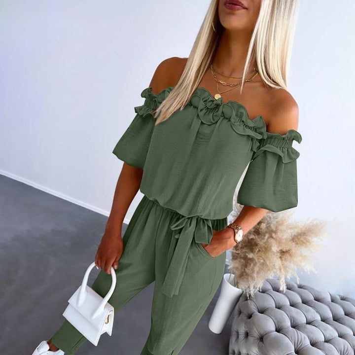 Dame Off-Shoulder Frynse Bindebånd Jumpsuit - Army Green