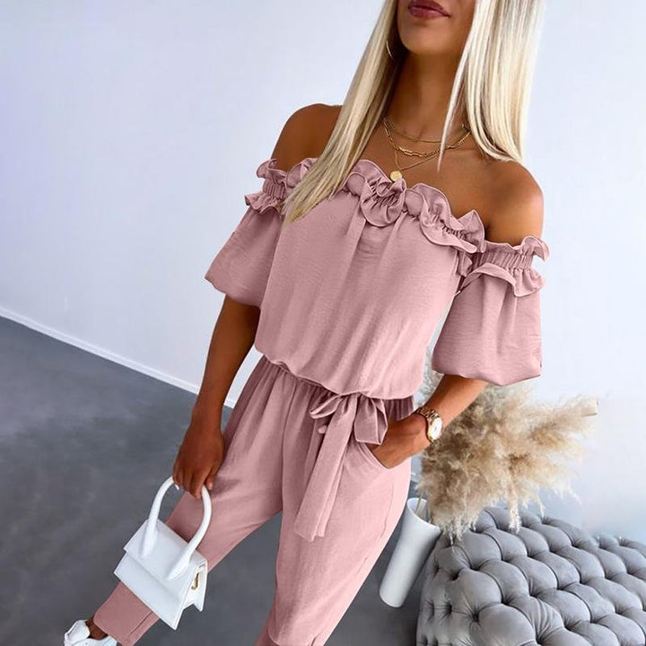 Dame Off-Shoulder Frynse Bindebånd Jumpsuit - Pink