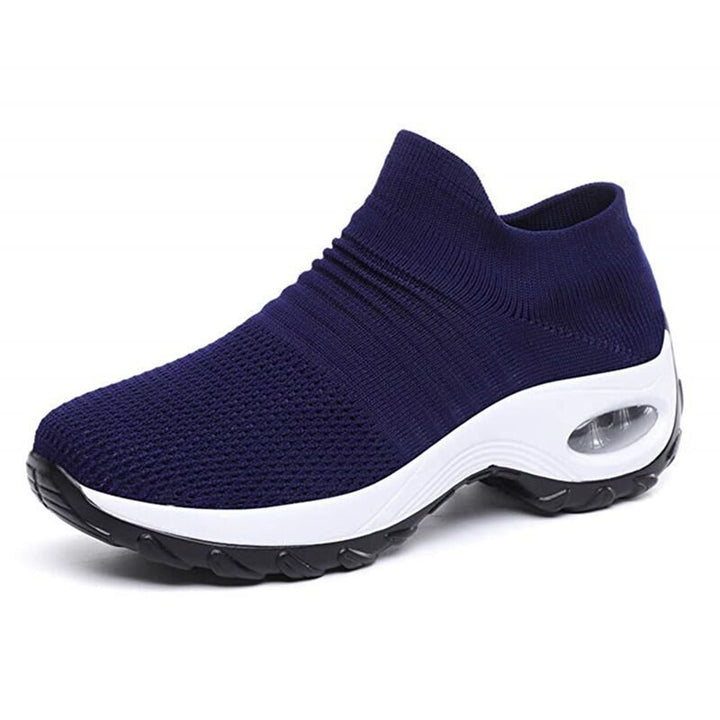 Dame Orthopædiske Memory Foam Slip-On Sneakers - Blue (White Sole)