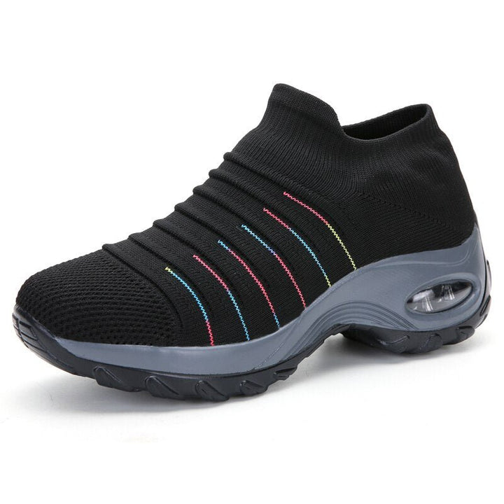 Dame Orthopædiske Memory Foam Slip-On Sneakers - Black (Colored Stripes)