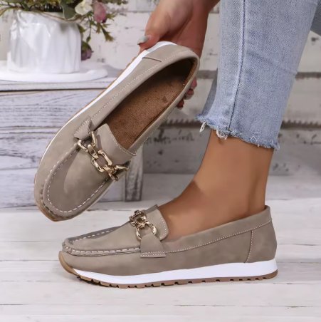 Dame Ortopædisk Slip-On Loafers Guldspænde Skridsikker Sål - Grey