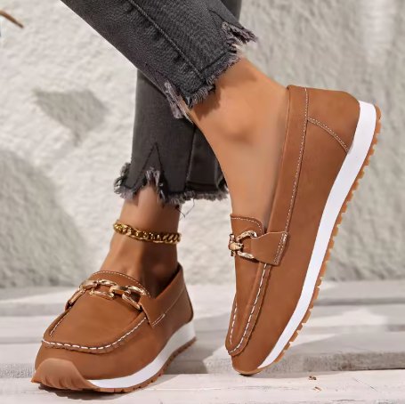 Dame Ortopædisk Slip-On Loafers Guldspænde Skridsikker Sål - Brown