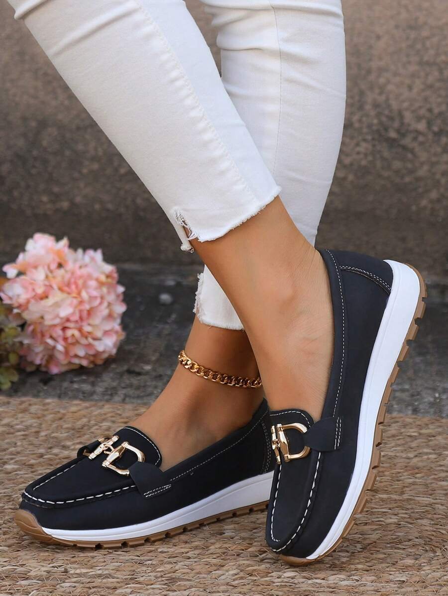 Dame Ortopædisk Slip-On Loafers Guldspænde Skridsikker Sål - Black