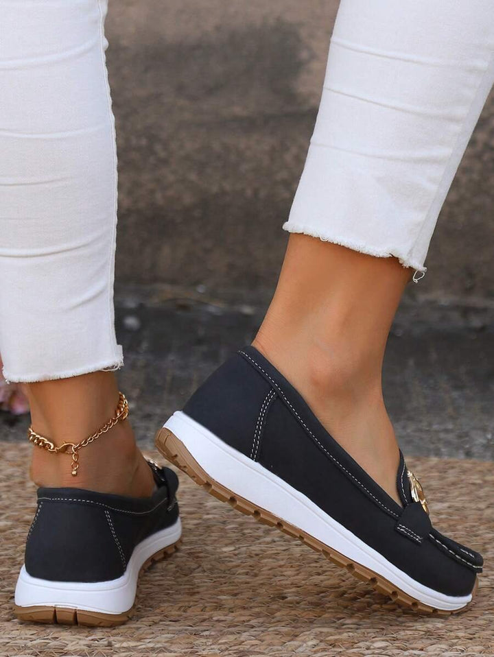 Dame Ortopædisk Slip-On Loafers Guldspænde Skridsikker Sål
